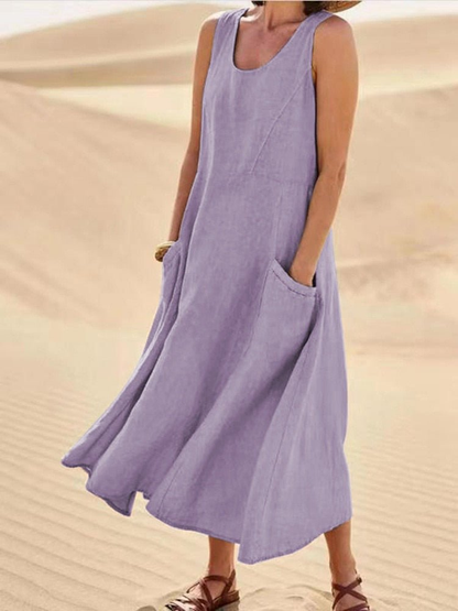 Willow | Women's Scoop Neck Sleeveless Midi Dress with Pockets