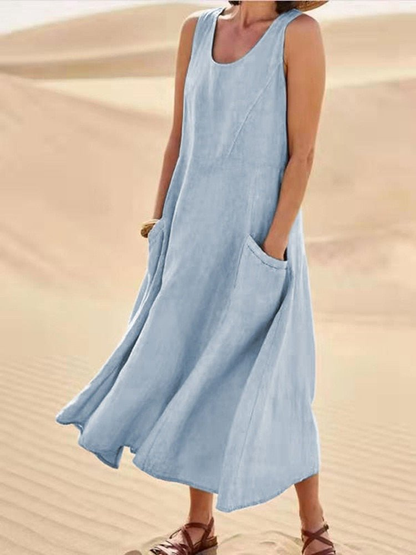 Willow | Women's Scoop Neck Sleeveless Midi Dress with Pockets