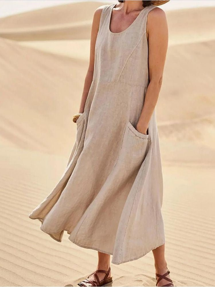 Willow | Women's Scoop Neck Sleeveless Midi Dress with Pockets