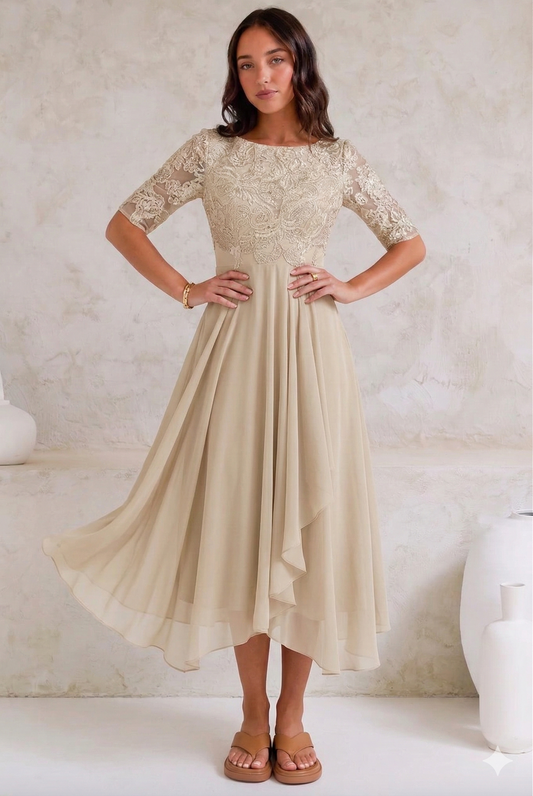 Elegant lace chiffon dress for women | Marielle