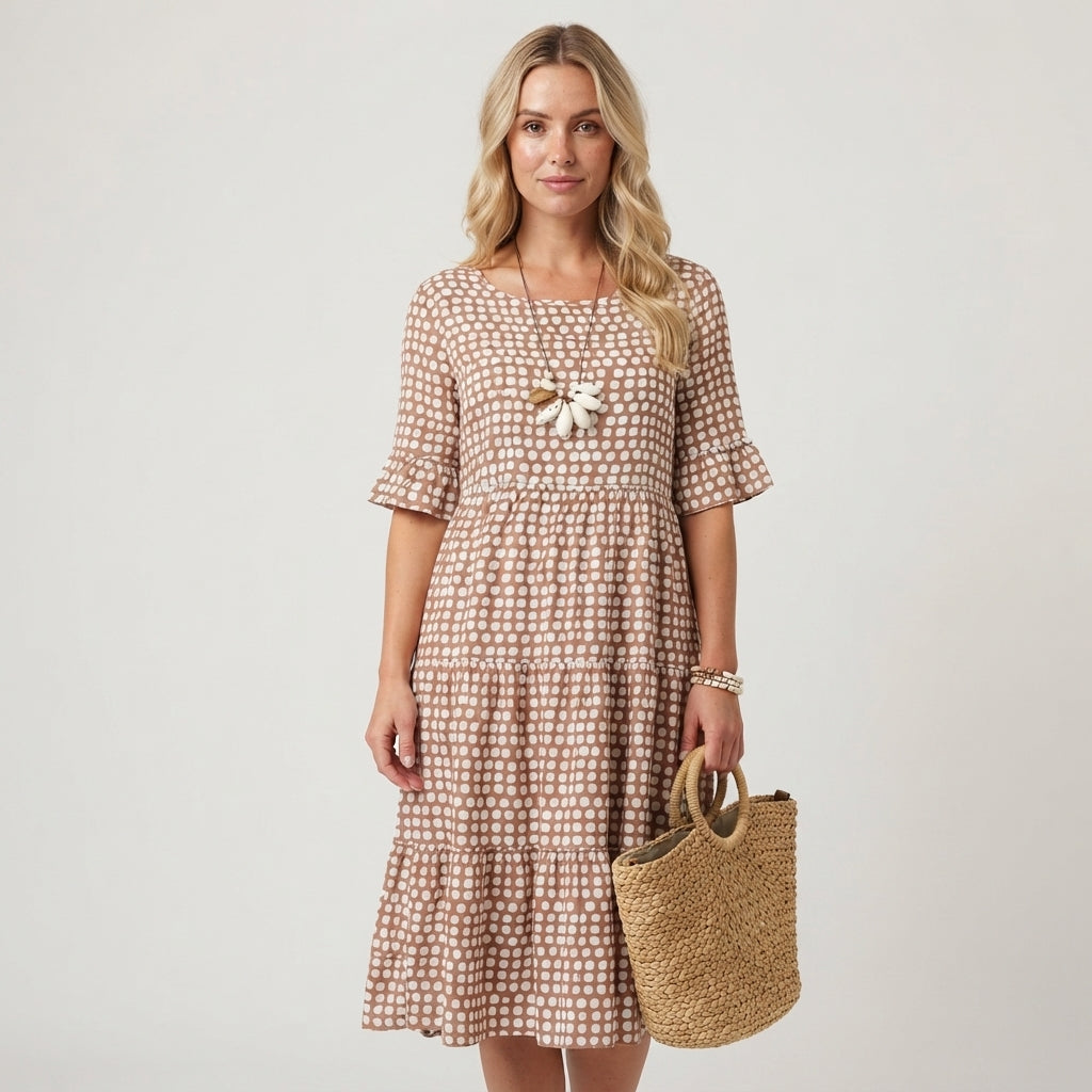 Griselda | Women's Polka Dot Midi Dress with Tiered Skirt