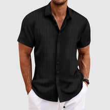Casual striped short-sleeve shirt with lapel collar for men | Rowan