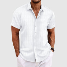 Casual striped short-sleeve shirt with lapel collar for men | Rowan