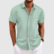 Casual striped short-sleeve shirt with lapel collar for men | Rowan