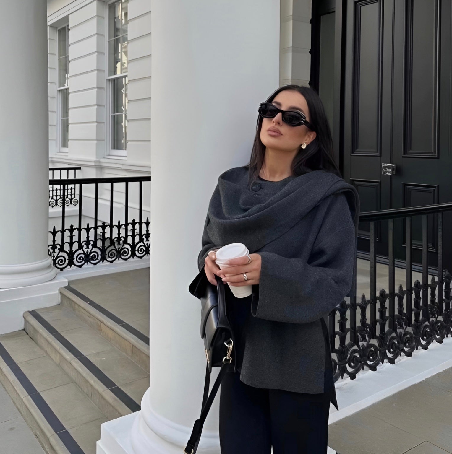 Chic asymmetrical wool poncho for women | Seraphina