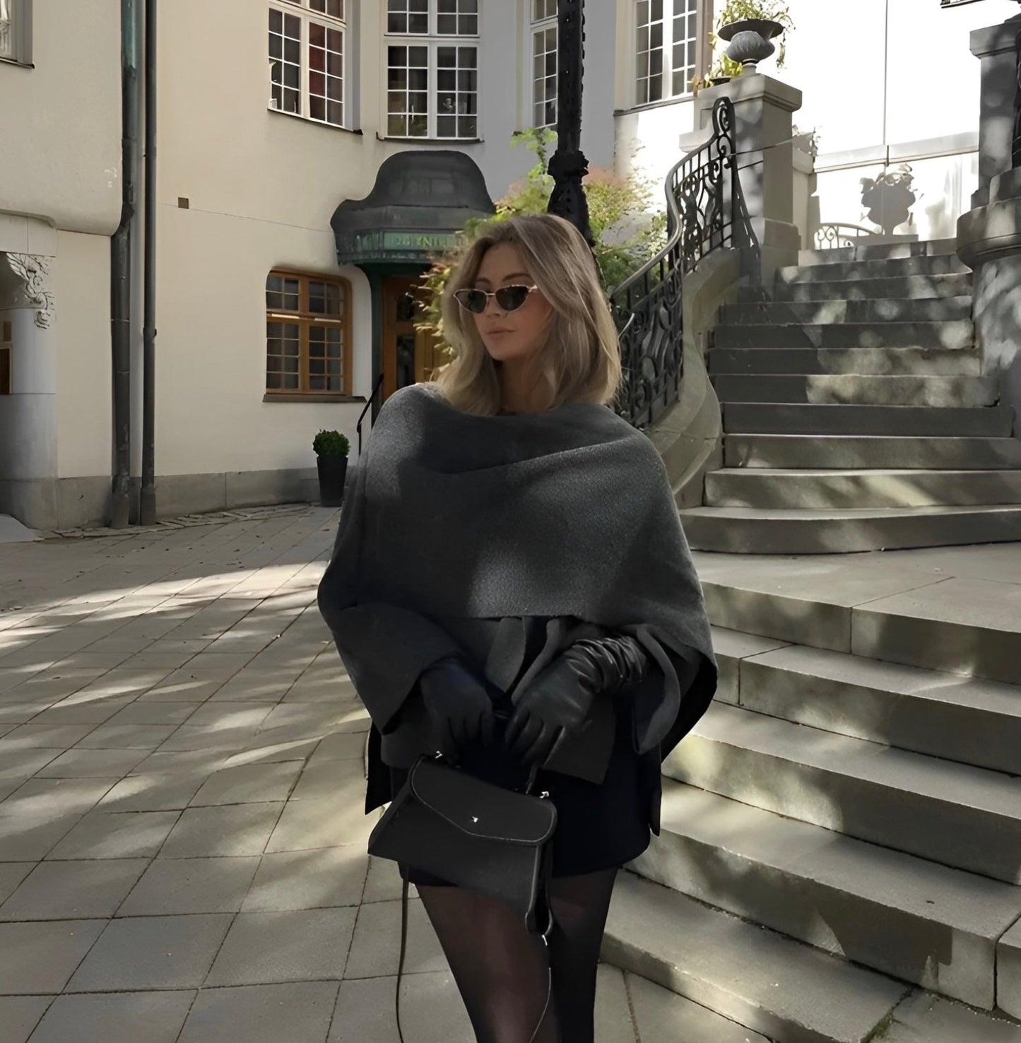 Chic asymmetrical wool poncho for women | Seraphina