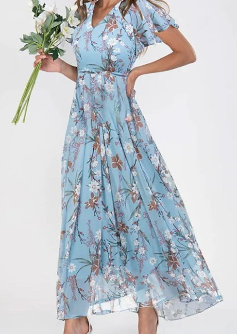 Floral short sleeve midi dress for women | Lilia