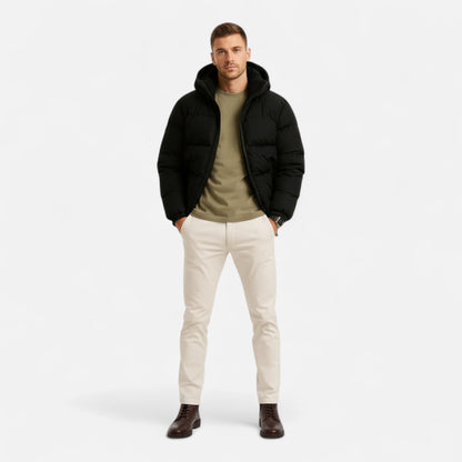Lightweight hooded insulated puffer jacket for men