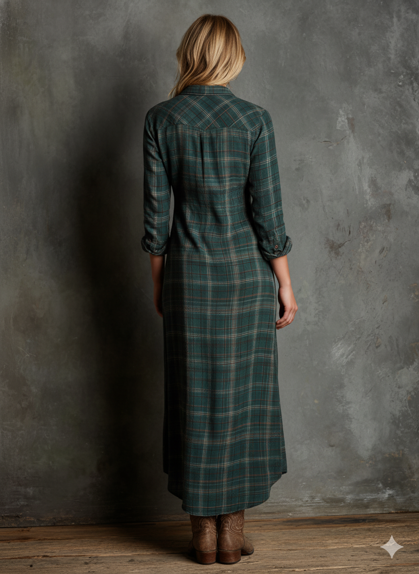 Plaid shirt maxi dress for women | Liora