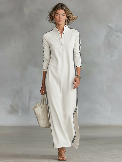 Minimalist button-down sweatshirt maxi dress for women | Elowen