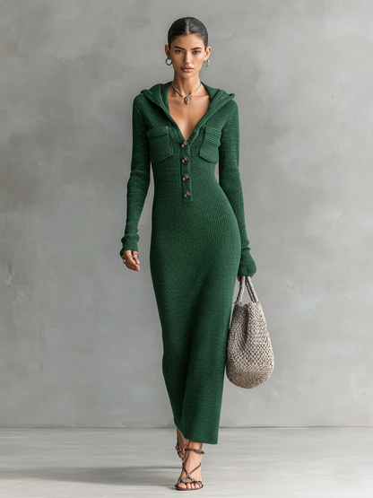 Slim hooded maxi dress with clean silhouette for women | Elowen