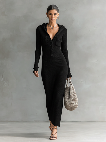Slim hooded maxi dress with clean silhouette for women | Elowen