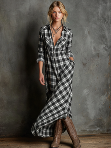 Plaid shirt maxi dress for women | Liora