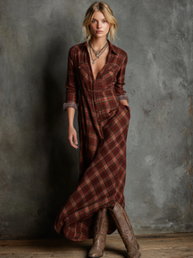 Plaid shirt maxi dress for women | Liora