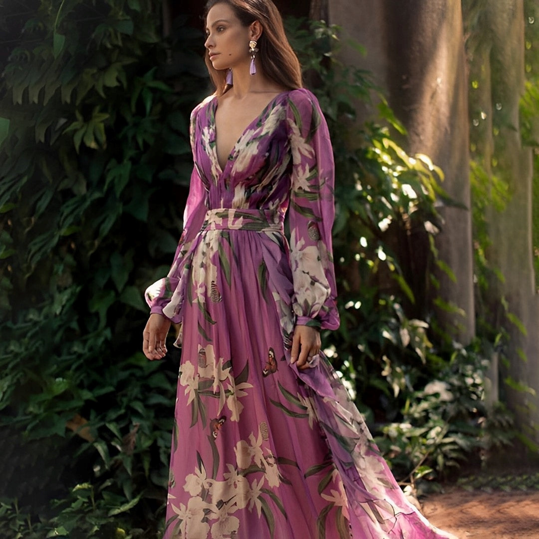 Calandra | Women's Floral V Neck Maxi Dress