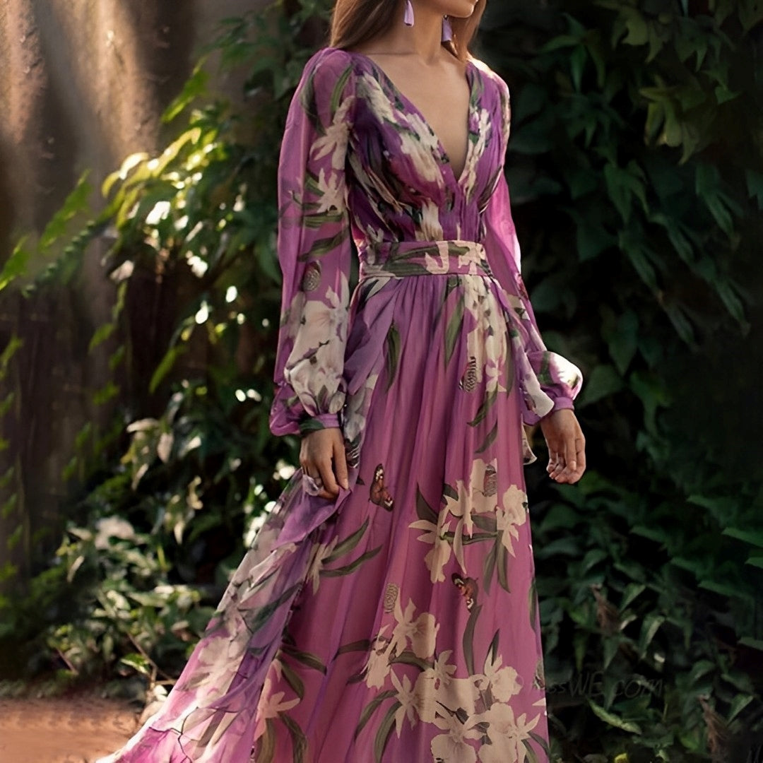 Calandra | Women's Floral V Neck Maxi Dress
