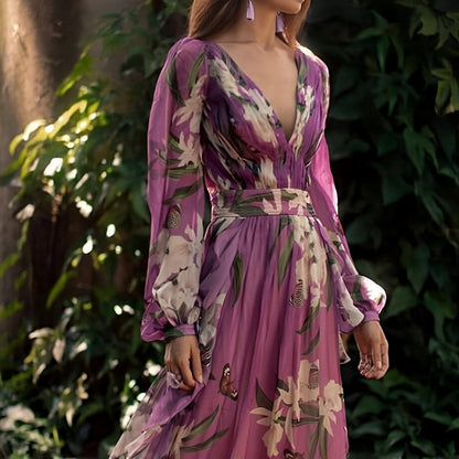 Calandra | Women's Floral V Neck Maxi Dress