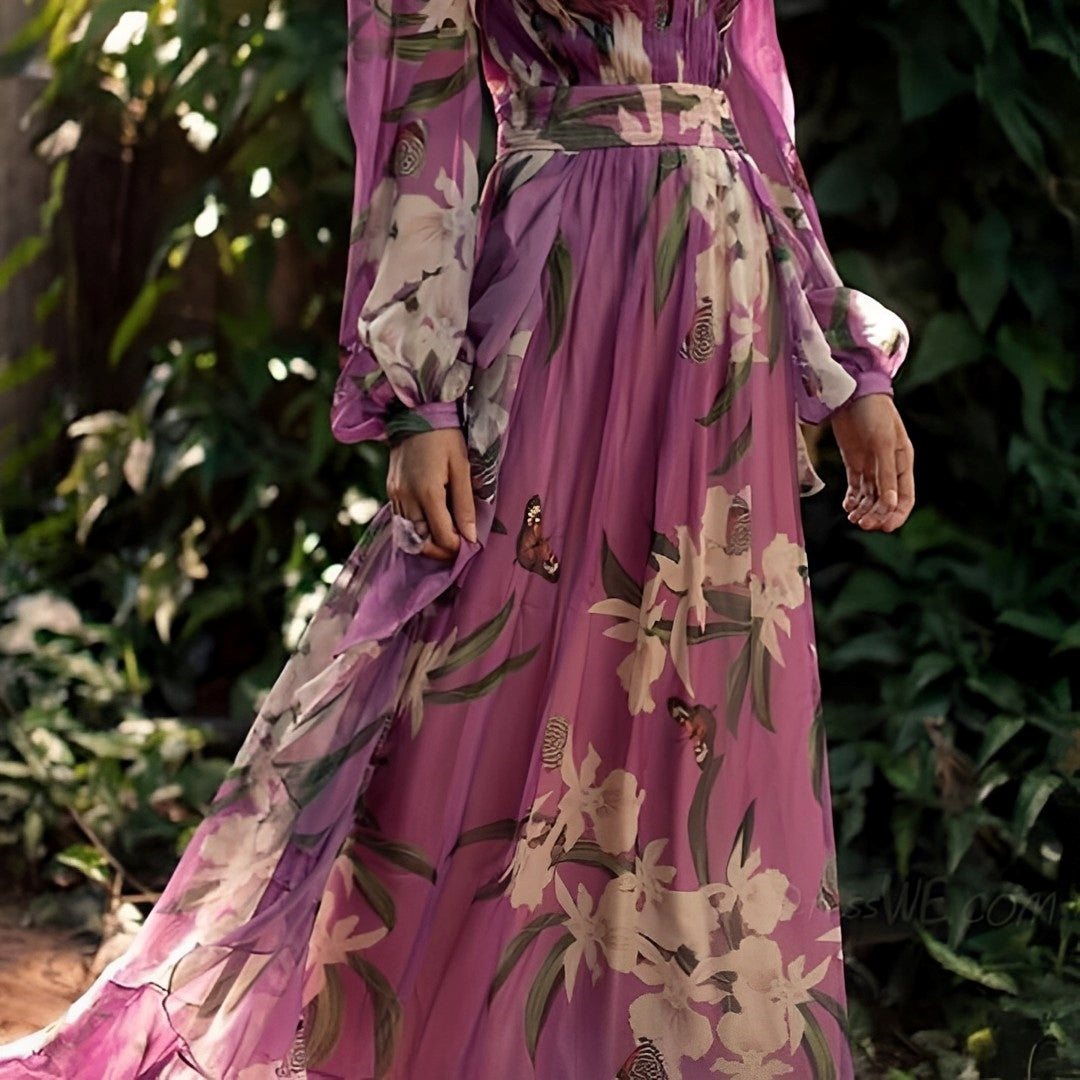 Calandra | Women's Floral V Neck Maxi Dress