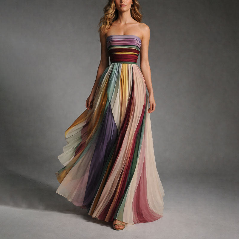 Elegant pleated strapless maxi dress for women | Valoria