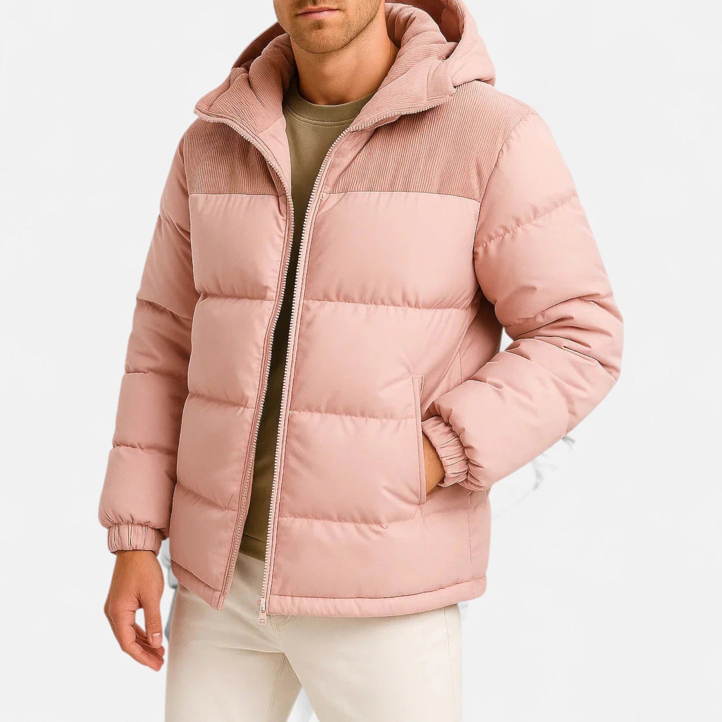 Lightweight hooded insulated puffer jacket for men
