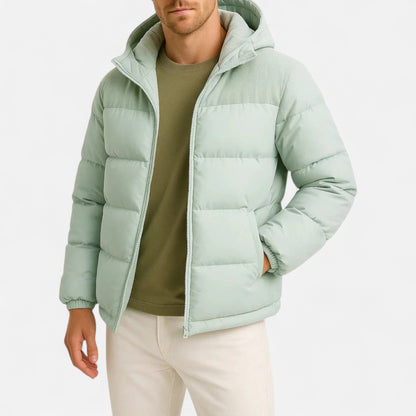 Lightweight hooded insulated puffer jacket for men