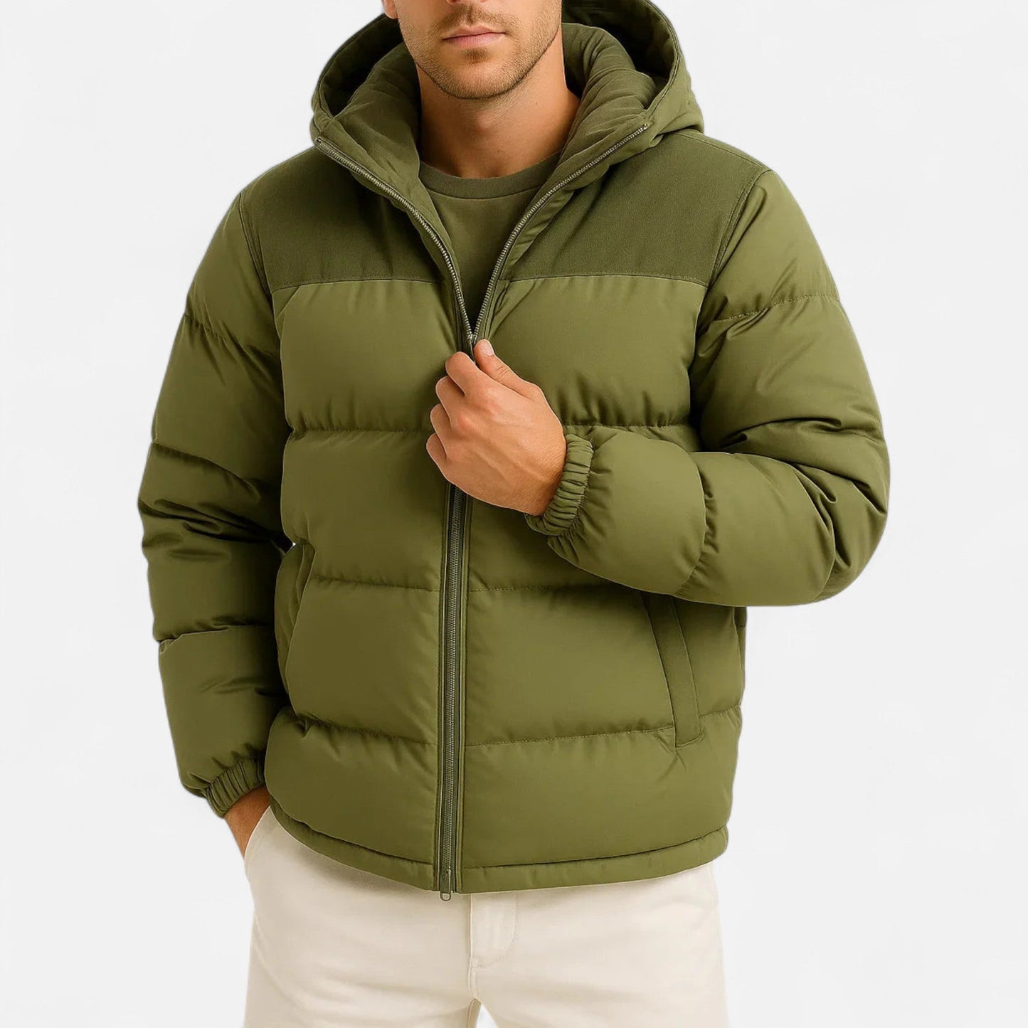 Lightweight hooded insulated puffer jacket for men