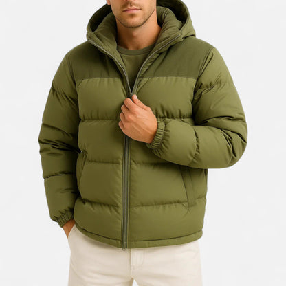 Lightweight hooded insulated puffer jacket for men