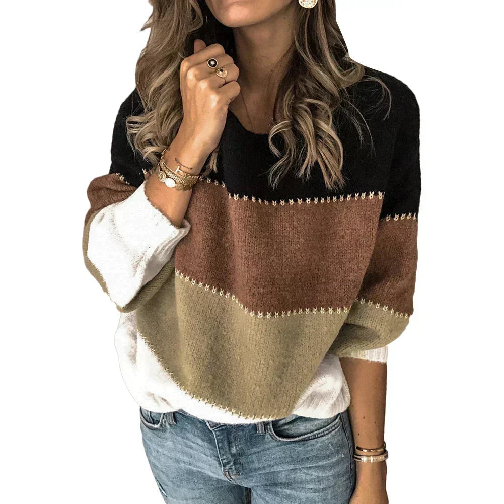 Ondine | Women's Wide Color Block Striped Knit Sweater