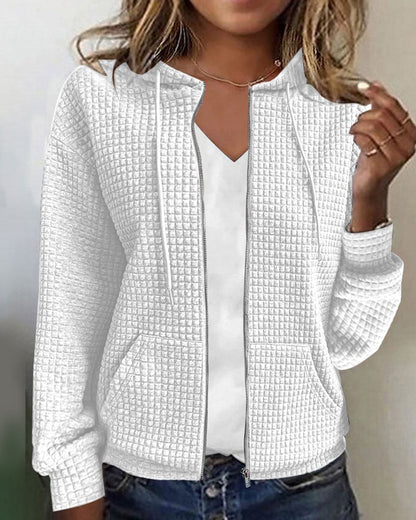 Varelon | Textured Zip Up Hooded Long Sleeve Jacket