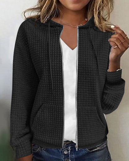 Varelon | Textured Zip Up Hooded Long Sleeve Jacket