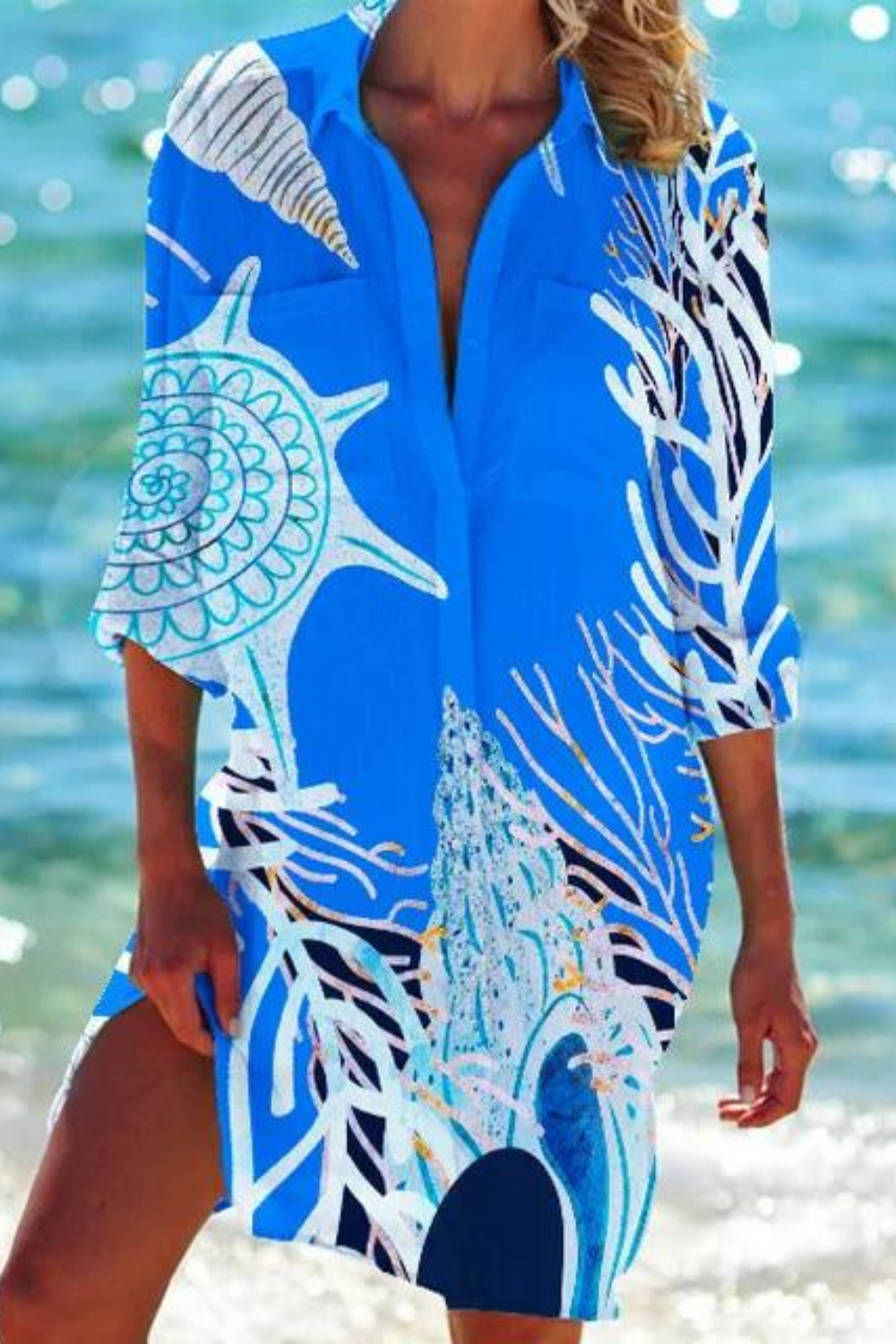 Lightweight beach blouse with button-front design for women | Johanna