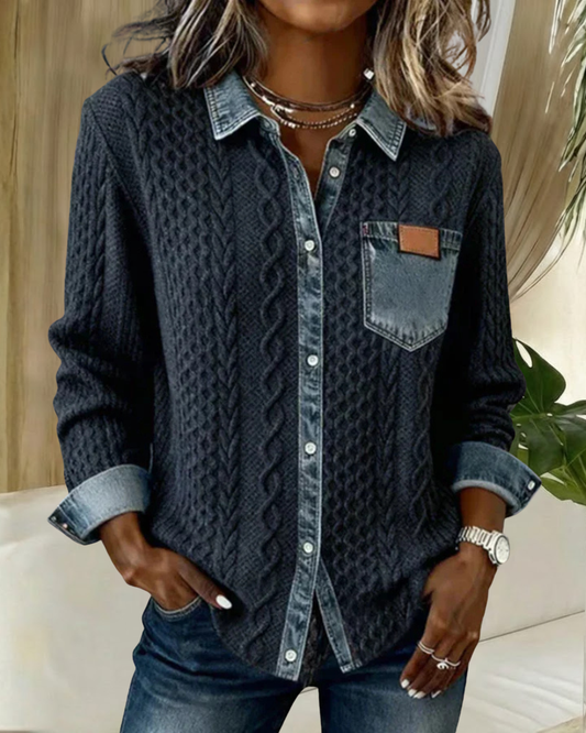 Classic denim patchwork everyday shirt for women | Juliane