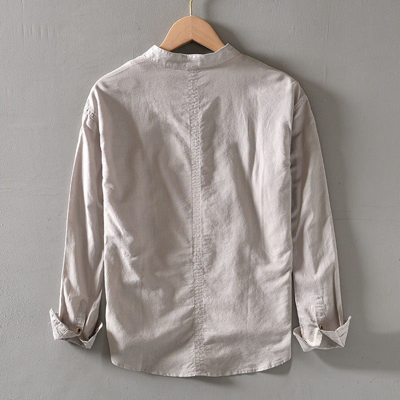 Men’s Orvino Linen Shirt with Band Collar | Lorenzo Vitali