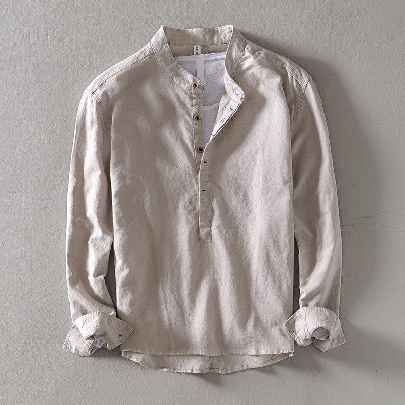 Men’s Orvino Linen Shirt with Band Collar | Lorenzo Vitali