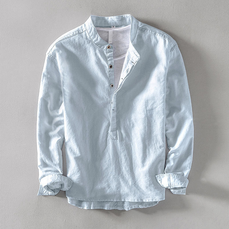 Men’s Orvino Linen Shirt with Band Collar | Lorenzo Vitali