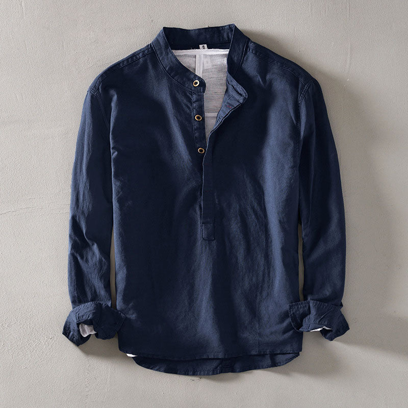 Men’s Orvino Linen Shirt with Band Collar | Lorenzo Vitali