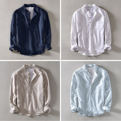 Men’s Orvino Linen Shirt with Band Collar | Lorenzo Vitali