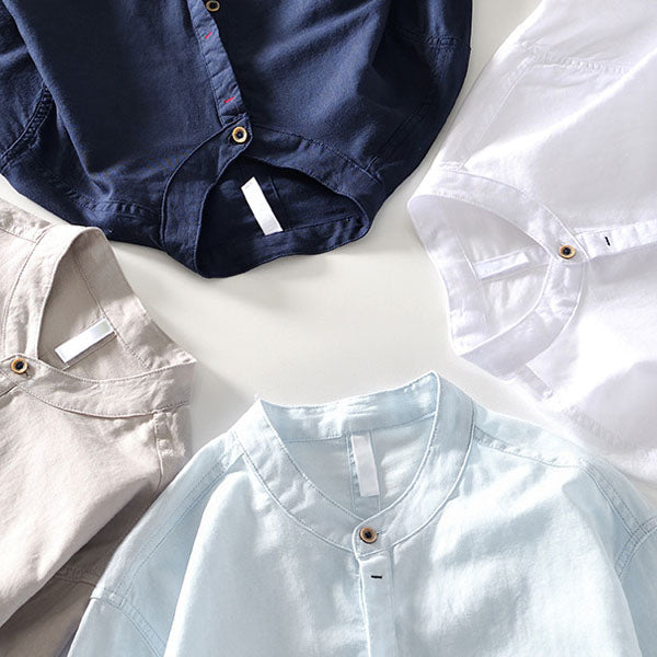 Men’s Orvino Linen Shirt with Band Collar | Lorenzo Vitali