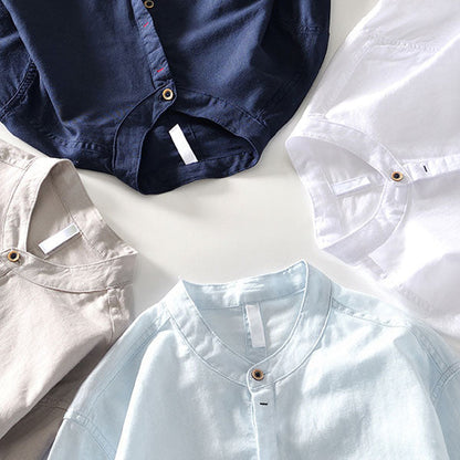 Men’s Orvino Linen Shirt with Band Collar | Lorenzo Vitali
