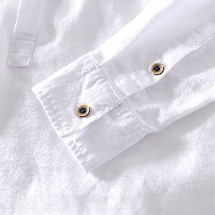 Men’s Orvino Linen Shirt with Band Collar | Lorenzo Vitali