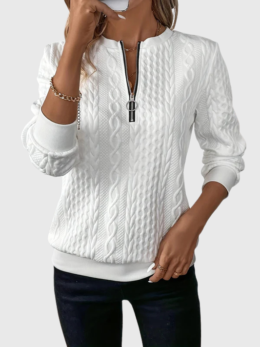 Classic cable-knit zip everyday sweatshirt for women | Lynne