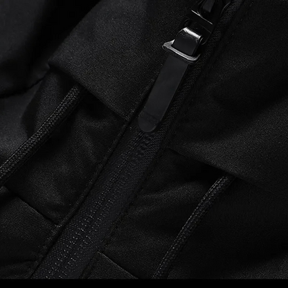 Hooded puffer jacket with zipper pockets for men | Grayson