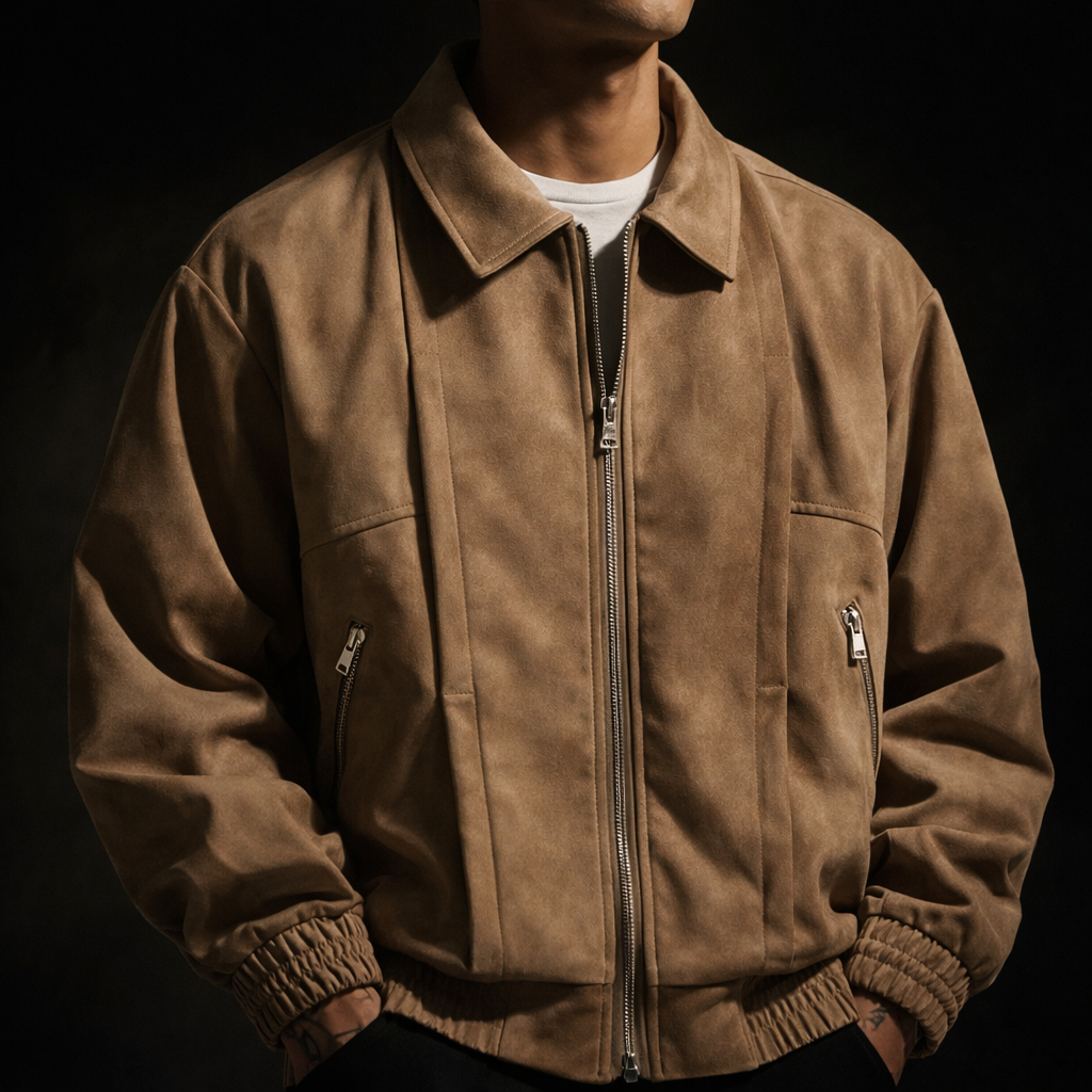 Klint | Men's Oversized Suede Look Bomber Jacket with Zip Pockets