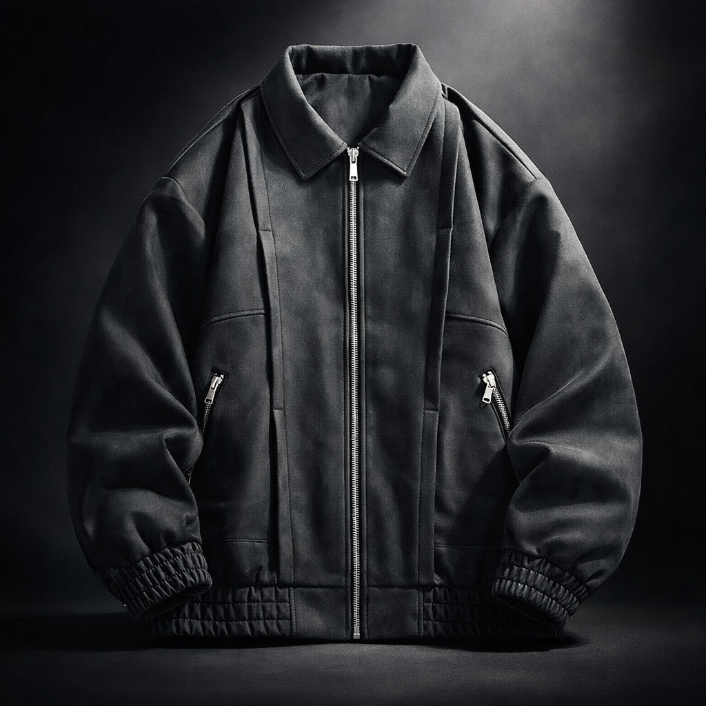Klint | Men's Oversized Suede Look Bomber Jacket with Zip Pockets