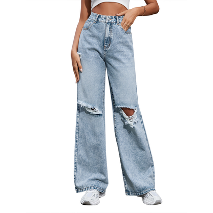 Marisol | Women's Distressed High Waisted Wide Leg Jean