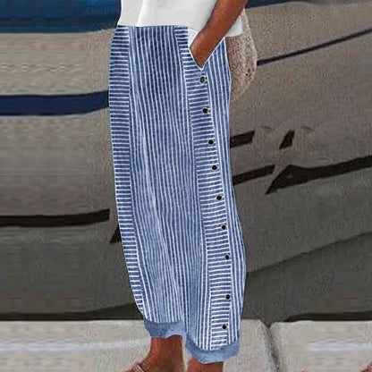 Relaxed striped button-accent trousers for women | Sera -3