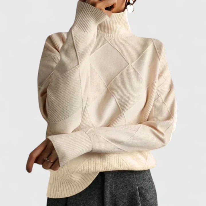 Rosalind | Women's Diamond Quilted Turtleneck Sweater