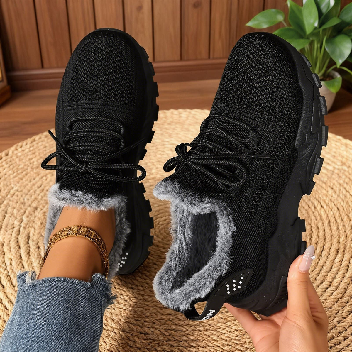Casual fleece lace-up lightweight everyday trainers for women | Brydee