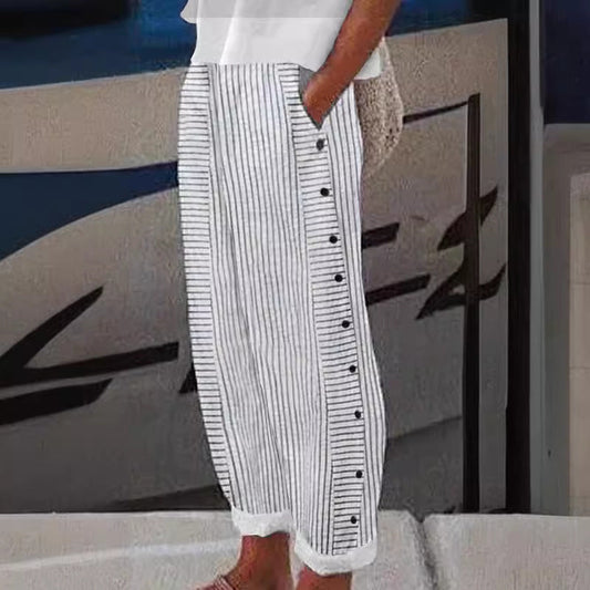 Relaxed striped button-accent trousers for women | Sera -1