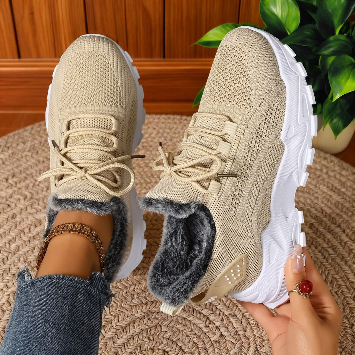 Casual fleece lace-up lightweight everyday trainers for women | Brydee